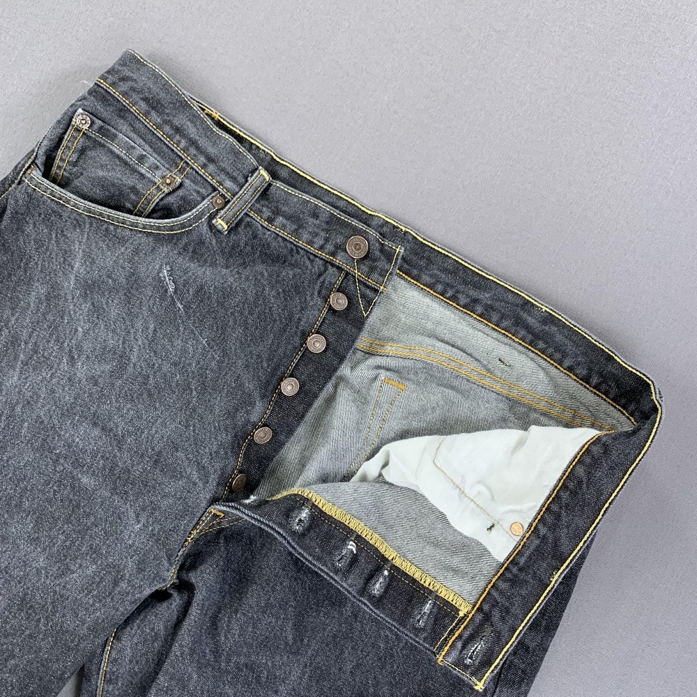 Levis 501 Jeans Mens 40x32 (38x31) Black Whiskered Straight Leg Denim Button Fly